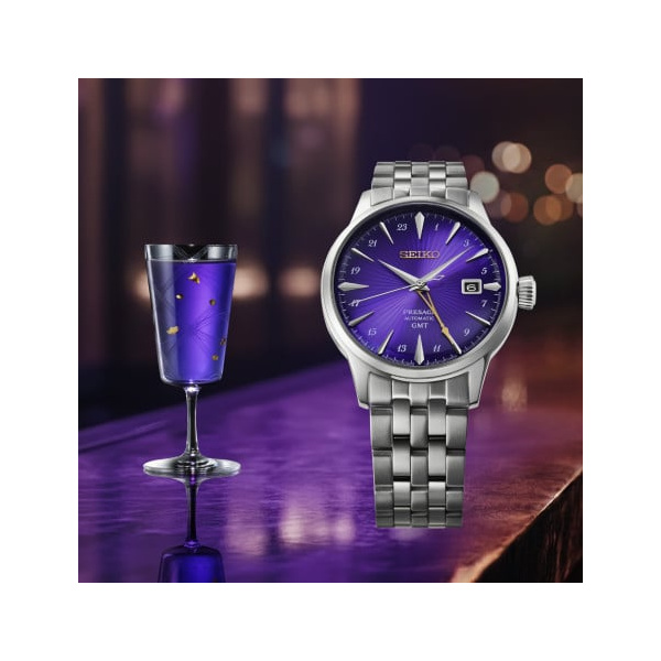 Montre Seiko Presage Cocktail Time GMT HCB006J1 40,5 mm Automatique Cadran Violet Édition Limitée