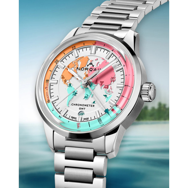 Montre Norqain Freedom GMT Enjoy Life Holiday Édition Limitée 40 mm Automatique Cadran Blanc