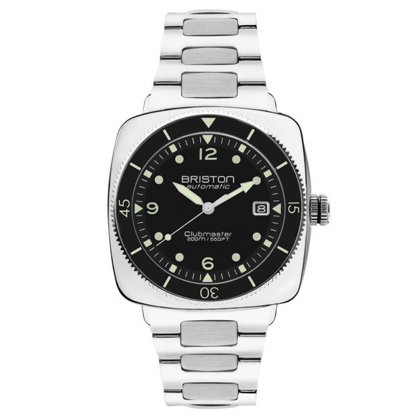 Montre Briston Clubmaster Legend Diver 40 mm Acier Poli Bracelet Acier Cadran Noir