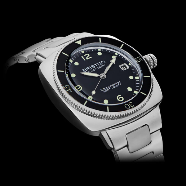 Montre Briston Clubmaster Legend Diver 40 mm Acier Poli Bracelet Acier Cadran Noir