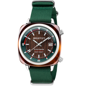 Montre Briston Clubmaster Diver Yachting 42 mm Acétate Cadran Noyer Vert Anglais
