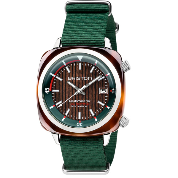 Montre Briston Clubmaster Diver Yachting 42 mm Acétate Cadran Noyer Vert Anglais