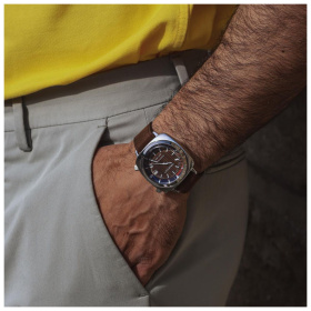 Montre Briston Clubmaster Diver Yachting 42 mm Acier Cadran Noyer Bracelet Cuir