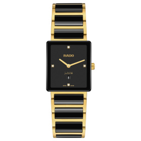 Montre Rado Integral Diamonds 28 mm Quartz Cadran Noir Ton Or