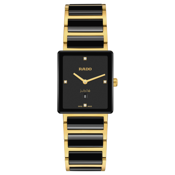 Montre Rado Integral Diamonds 28 mm Quartz Cadran Noir Ton Or