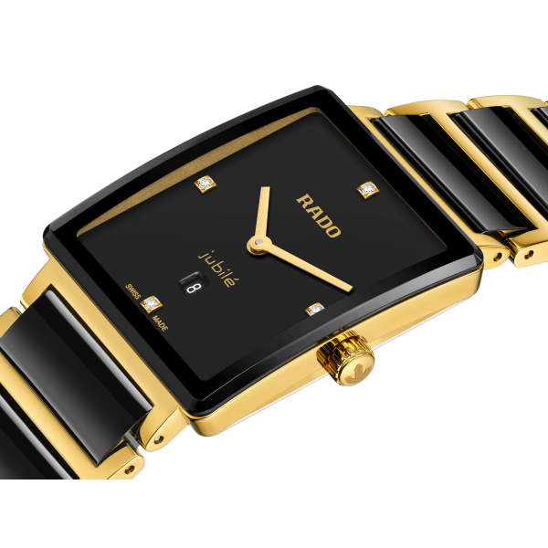 Montre Rado Integral Diamonds 28 mm Quartz Cadran Noir Ton Or