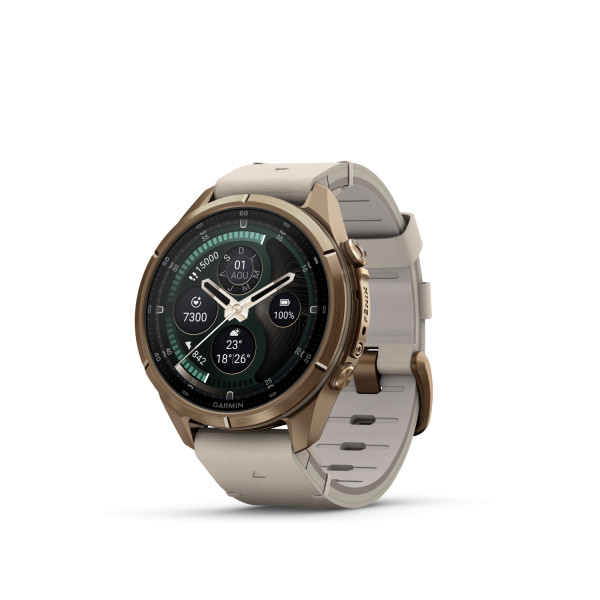 Montre Garmin Fenix 9 Pro inReach 43 mm Titane doré Cuir