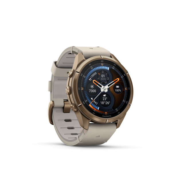 Montre Garmin Fenix 9 Pro inReach 43 mm Titane doré Cuir