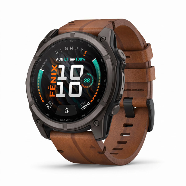 Montre Garmin Fenix 9 51 mm Titane DLC Bracelet Cuir + Silicone