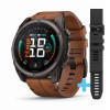 Montre Garmin Fenix 9 51 mm Titane DLC Bracelet Cuir + Silicone