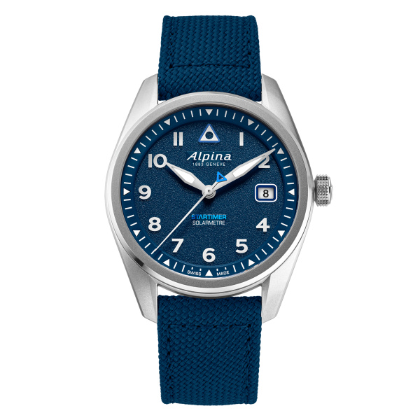 Montre Alpina Startimer Pilot Solarmetre 38 mm Cadran Bleu Textile