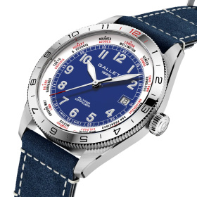 Montre Gallet Flying Officer Automatic 40 mm Cadran Bleu Bracelet Cuir Bleu