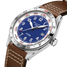 Montre Gallet Flying Officer Automatic 40 mm Cadran Bleu Bracelet Cuir Brun