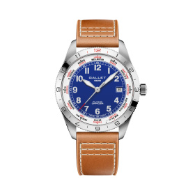 Montre Gallet Flying Officer Automatic 40 mm Cadran Bleu Bracelet Cuir Orange
