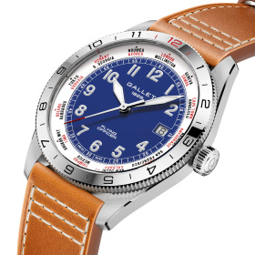 Montre Gallet Flying Officer Automatic 40 mm Cadran Bleu Bracelet Cuir Orange