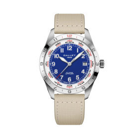 Montre Gallet Flying Officer Automatic 40 mm Cadran Bleu Bracelet Textile Beige
