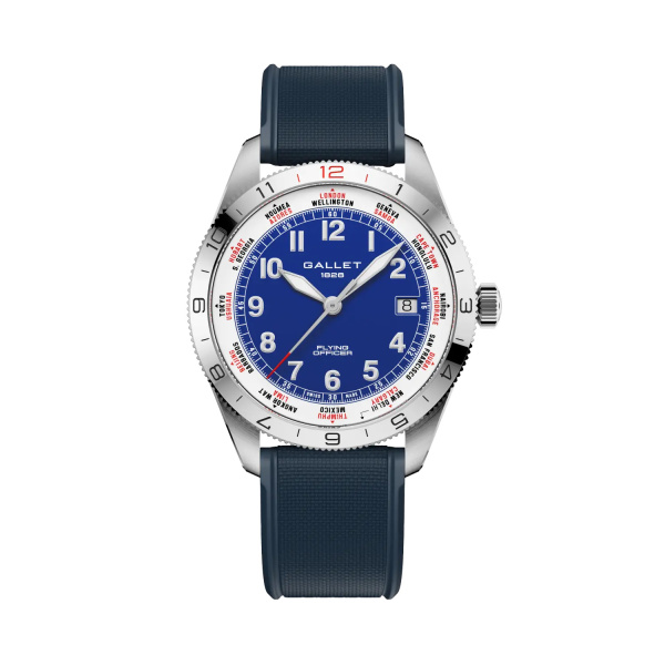 Montre Gallet Flying Officer Automatic 40 mm Cadran Bleu Bracelet Caoutchouc Bleu
