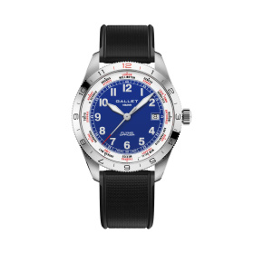 Montre Gallet Flying Officer Automatic 40 mm Cadran Bleu Bracelet Caoutchouc Noir