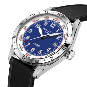 Montre Gallet Flying Officer Automatic 40 mm Cadran Bleu Bracelet Caoutchouc Noir