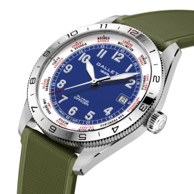 Montre Gallet Flying Officer Automatic 40 mm Cadran Bleu Bracelet Caoutchouc Vert