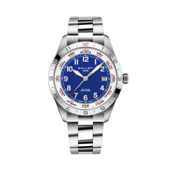 Montre Gallet Flying Officer Automatic 40 mm Cadran Bleu Bracelet Acier