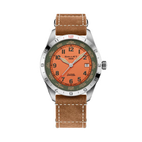 Montre Gallet Flying Officer Automatic 40 mm Cadran Orange Bracelet Cuir Beige
