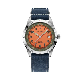Montre Gallet Flying Officer Automatic 40 mm Cadran Orange Bracelet Cuir Bleu