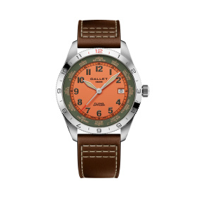 Montre Gallet Flying Officer Automatic 40 mm Cadran Orange Bracelet Cuir Brun