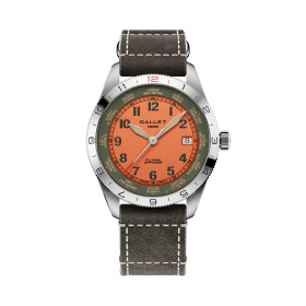 Montre Gallet Flying Officer Automatic 40 mm Cadran Orange Bracelet Cuir Gris