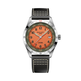 Montre Gallet Flying Officer Automatic 40 mm Cadran Orange Bracelet Cuir Noir