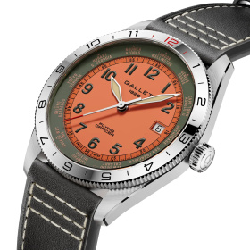 Montre Gallet Flying Officer Automatic 40 mm Cadran Orange Bracelet Cuir Noir