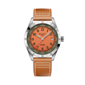 Montre Gallet Flying Officer Automatic 40 mm Cadran Orange Bracelet Cuir Orange