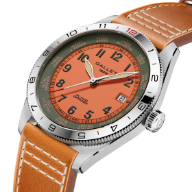 Montre Gallet Flying Officer Automatic 40 mm Cadran Orange Bracelet Cuir Orange