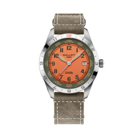 Montre Gallet Flying Officer Automatic 40 mm Cadran Orange Bracelet Cuir Vert