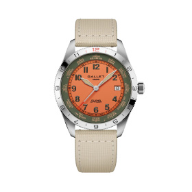 Montre Gallet Flying Officer Automatic 40 mm Cadran Orange Bracelet Textile Beige