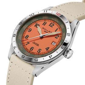 Montre Gallet Flying Officer Automatic 40 mm Cadran Orange Bracelet Textile Beige