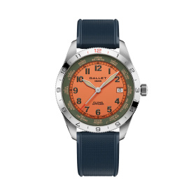Montre Gallet Flying Officer Automatic 40 mm Cadran Orange Bracelet Caoutchouc Bleu