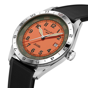 Montre Gallet Flying Officer Automatic 40 mm Cadran Orange Bracelet Caoutchouc Noir