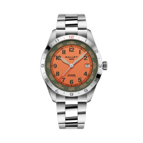 Montre Gallet Flying Officer Automatic 40 mm Cadran Orange Bracelet Acier