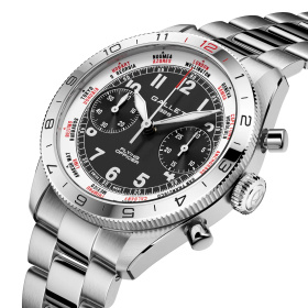 Montre Gallet Flying Officer Chronograph 40 mm Cadran Noir Bracelet Acier