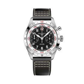 Montre Gallet Flying Officer Chronograph 40 mm Cadran Noir Bracelet Cuir Noir