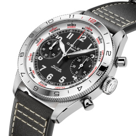 Montre Gallet Flying Officer Chronograph 40 mm Cadran Noir Bracelet Cuir Noir