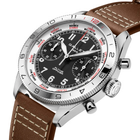 Montre Gallet Flying Officer Chronograph 40 mm Cadran Noir Bracelet Cuir Brun