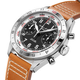 Montre Gallet Flying Officer Chronograph 40 mm Cadran Noir Bracelet Cuir Orange