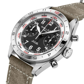 Montre Gallet Flying Officer Chronograph 40 mm Cadran Noir Bracelet Cuir Vert