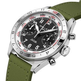 Montre Gallet Flying Officer Chronograph 40 mm Cadran Noir Bracelet Tissu Vert