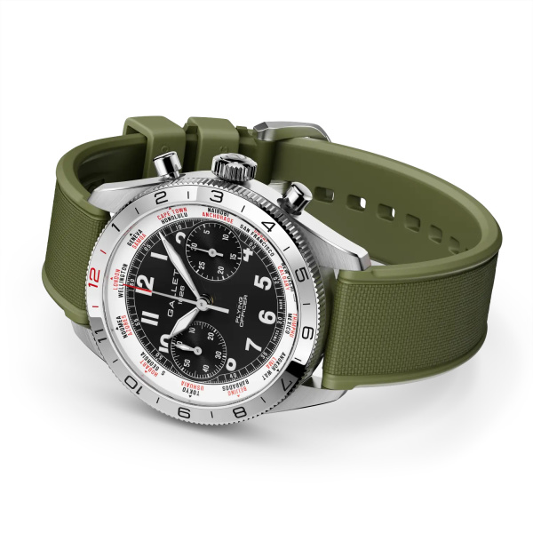 Montre Gallet Flying Officer Chronograph 40 mm Cadran Noir Bracelet Caoutchouc Vert