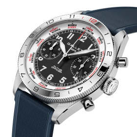 Montre Gallet Flying Officer Chronograph 40 mm Cadran Noir Bracelet Caoutchouc Bleu