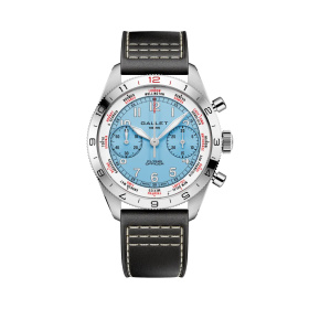 Montre Gallet Flying Officer Chronograph 40 mm Cadran Bleu Ciel Bracelet Cuir Noir