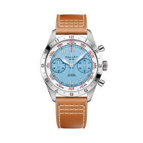 Montre Gallet Flying Officer Chronograph 40 mm Cadran Bleu Ciel Bracelet Cuir Orange